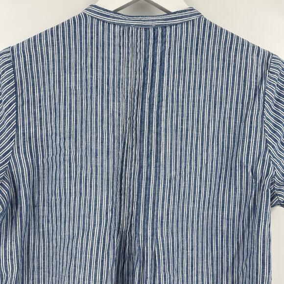 Faherty Gemina 100% Linen Mini Shirt Dress Pintuck Striped Blue White Size Small - Picture 6 of 9